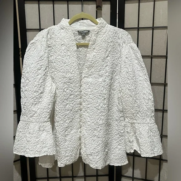 White Textured Button-Up Blouse BY GO SILK, WOMEN SIZE 2X - Picture 1 of 9